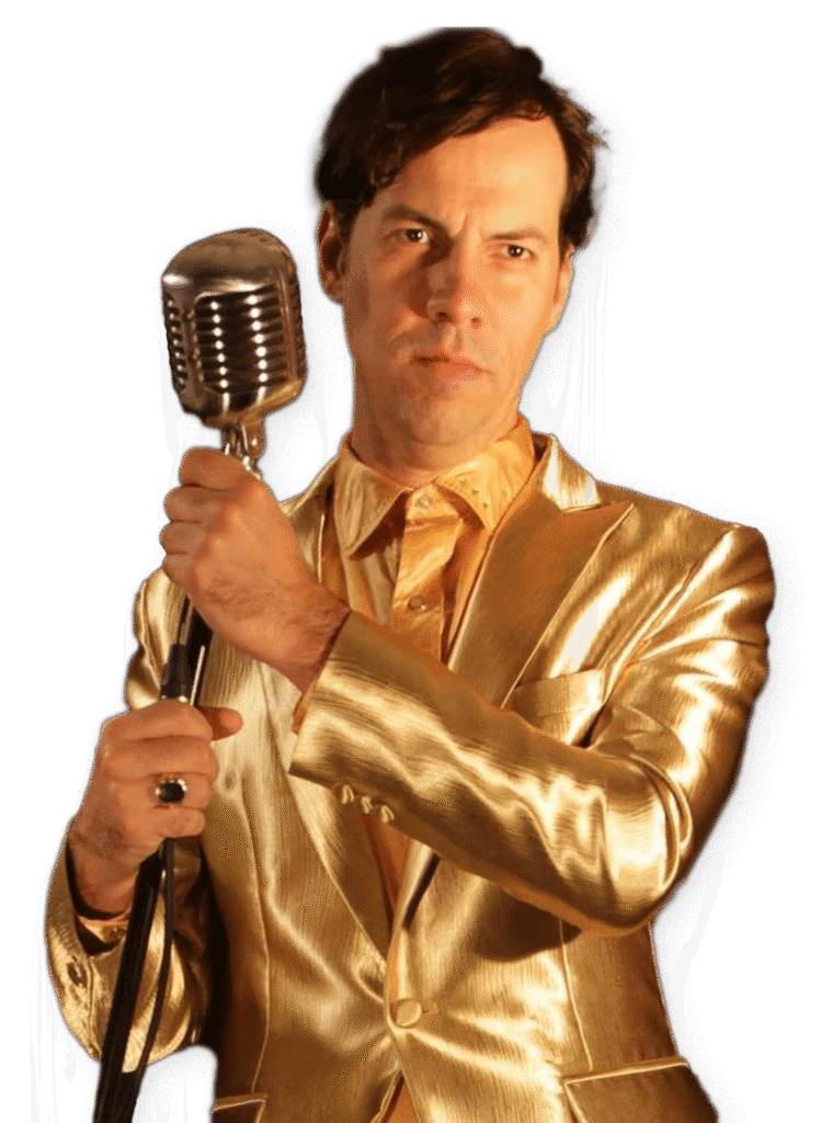 8x10 Promo Photo of Mattress with microphone, in signature gold suit